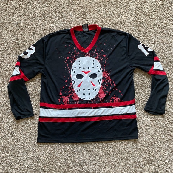 Vintage Friday the 13th Jason Voorhees Blood Splattered Hockey Jersey Men Sz XL - Picture 1 of 7